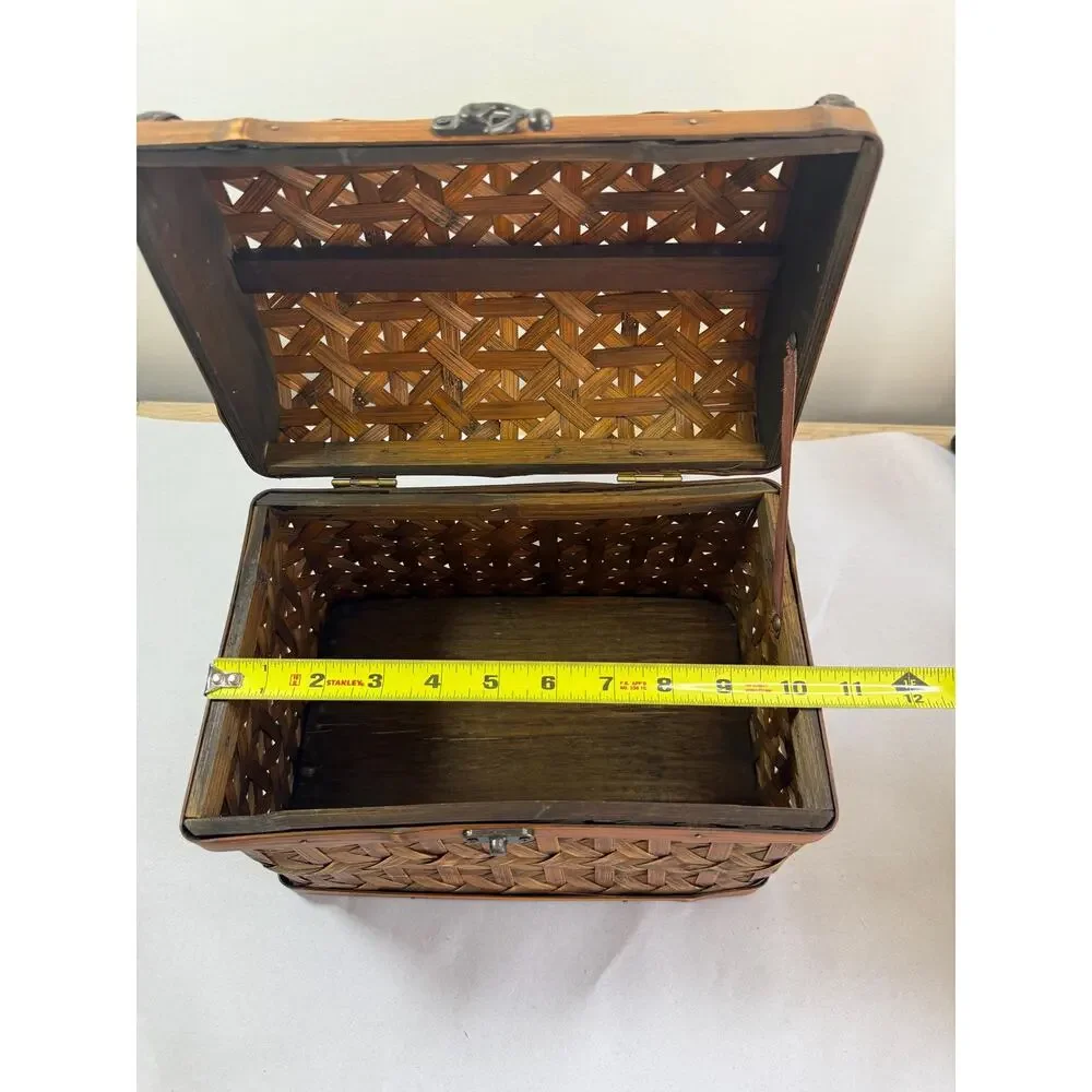 Vintage Woven Rattan Bamboo Trunk Box, 1960s Storage Chest
